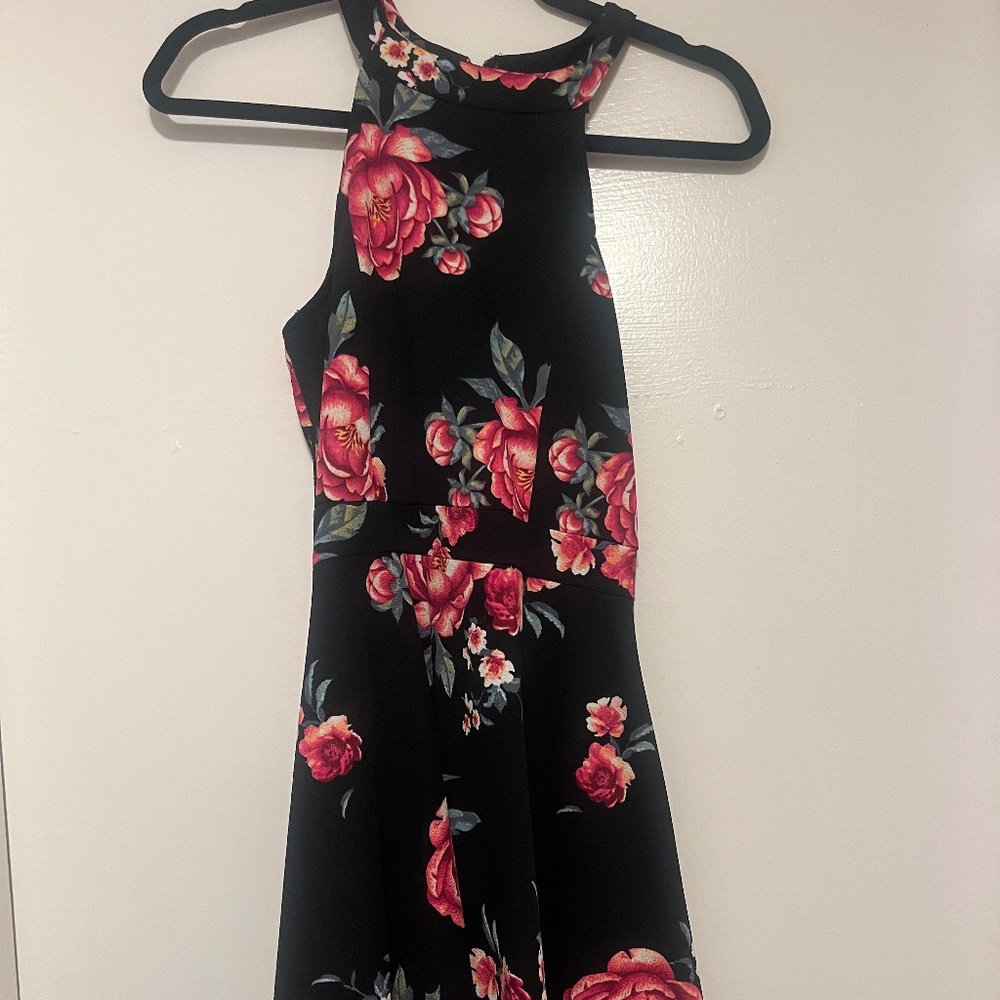 Black floral skater dress